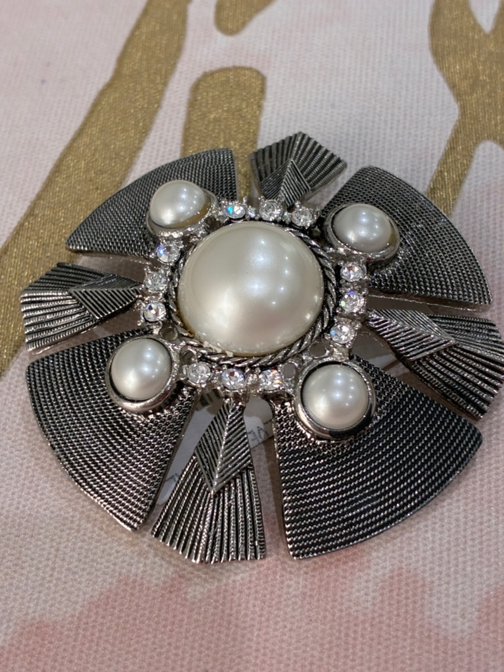 Nordstrom Silver-Tone Faux Pearl & Rhinestone Floral Brooch